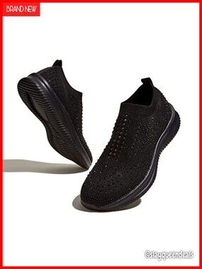 Rhinestone Slip On Walking Shoes Breathable Mesh